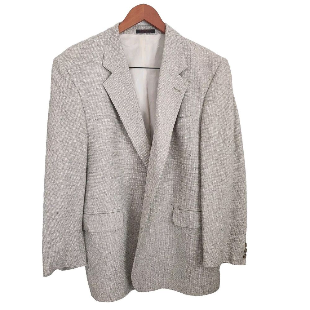 English Manor 2 Button Pure Wool Tweed Blazer Sport Coat Beige Men's Size 44R